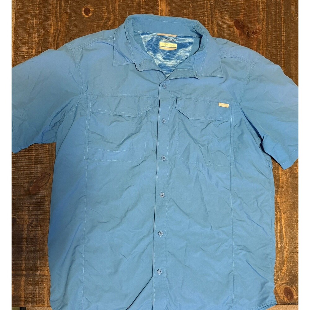 Columbia Mens Large Short Sleeve Button Up Fishing Shirt Omni-Shade BLUE